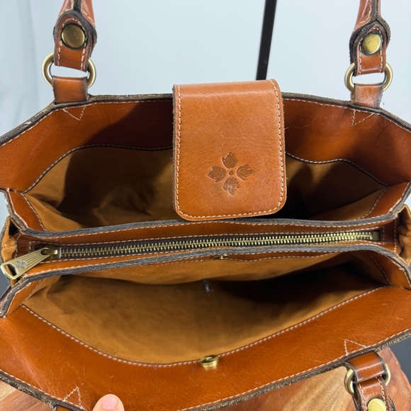 Patricia Nash Rienzo Satchel leather handbag tooled floral twisted rope handles - Picture 8 of 13